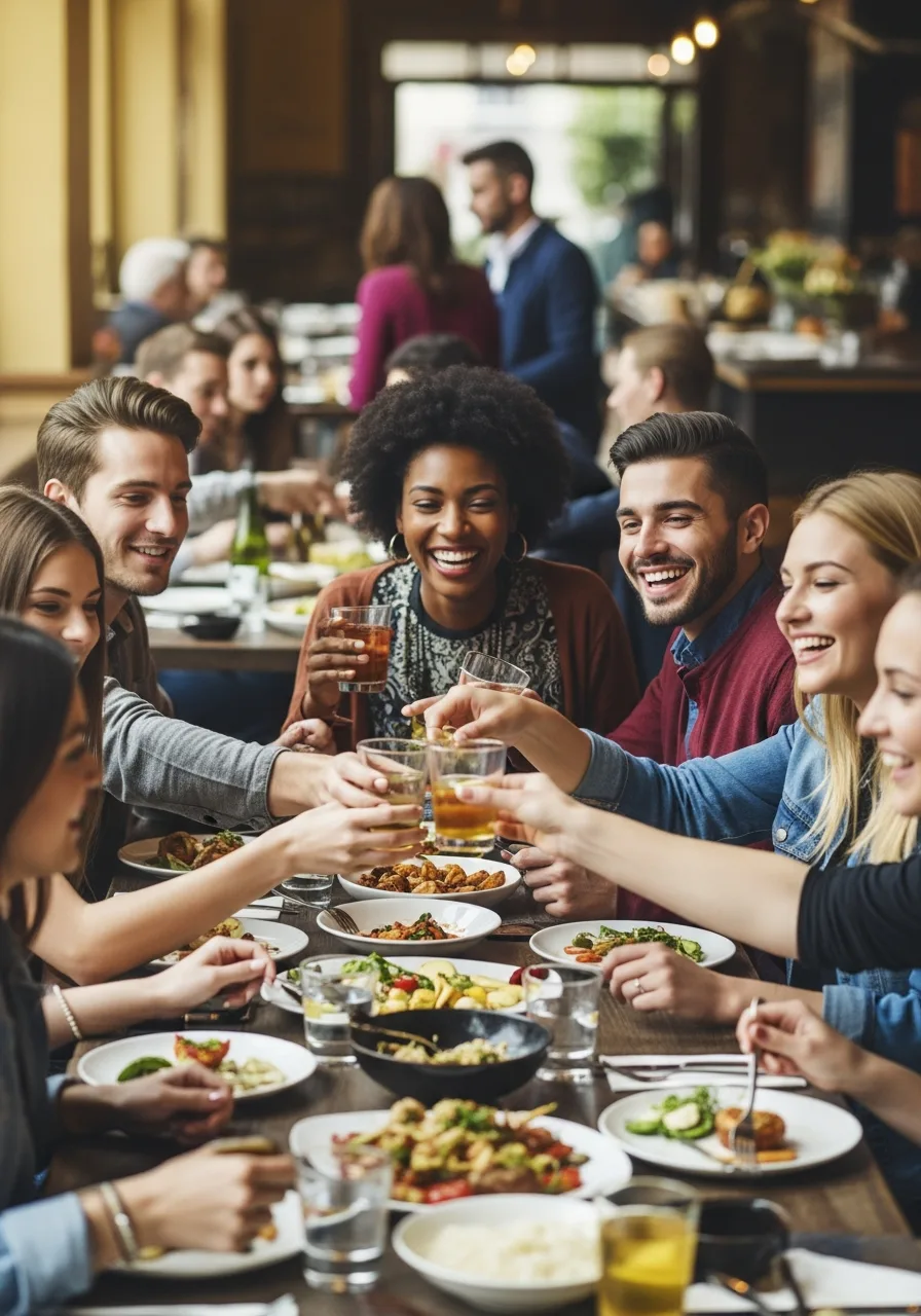 Happy diners enjoying their meal